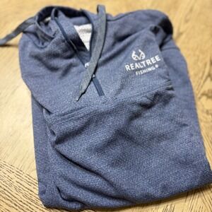 Realtree Fishing Men's Size Medium Blue Cove Heather 1/4 Zip Hoodie Pullover